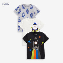 Load image into Gallery viewer, 53013SE-Summer round neck rocket print cotton short-sleeved top