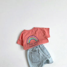 Load image into Gallery viewer, 23D202SE-Children's summer new tops simple Korean casual candy color rainbow print cartoon boys and girls short-sleeved T-shirt