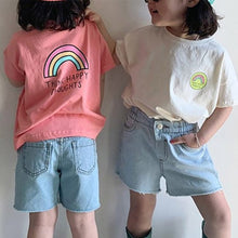 Load image into Gallery viewer, 23D202SE-Children's summer new tops simple Korean casual candy color rainbow print cartoon boys and girls short-sleeved T-shirt