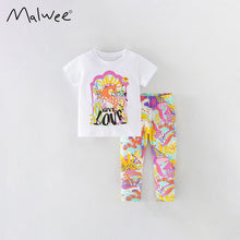 Load image into Gallery viewer, 9536TG- Summer LOVE Horse European and American children's short-sleeved casual round neck top + flowery trousers set