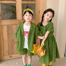 Load image into Gallery viewer, <Taiwan Pavilion> 2022X81TG-Boys and girls Korean style solid color plaid short-sleeved shorts two-piece set (A2)