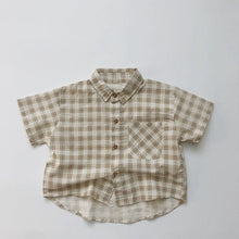 Load image into Gallery viewer, 1133SE-Korean ramie plaid shirt summer Korean children's plaid shirt short sleeves boys and girls casual thin cardigan half sleeves