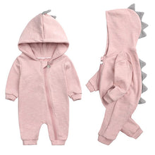 Load image into Gallery viewer, HY2946LS-New cross-border infant dinosaur hooded cotton jumpsuit for boys and girls long-sleeved crawling clothes baby jumpsuit