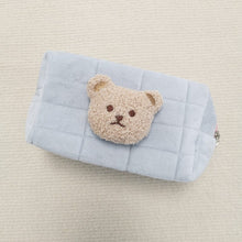 Load image into Gallery viewer, WH81505AC-Korean version of the ins style embroidered bear velvet sponge quilted pencil case kindergarten baby stationery storage bag cosmetic bag