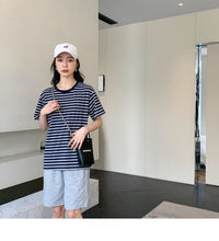 Load image into Gallery viewer, 22B013PCW- Korean parent-child summer striped short-sleeved T-shirt family of three or four pure cotton mother and daughter long skirt family wear trendy