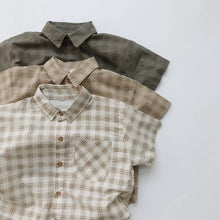 Load image into Gallery viewer, 1133SE-Korean ramie plaid shirt summer Korean children's plaid shirt short sleeves boys and girls casual thin cardigan half sleeves
