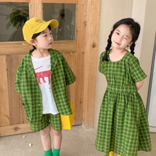 Load image into Gallery viewer, <Taiwan Pavilion> 2022X81TG-Boys and girls Korean style solid color plaid short-sleeved shorts two-piece set (A2)