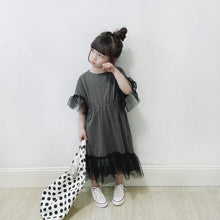 Load image into Gallery viewer, 23002PCW-Spring and summer Japanese style long waist irregular splicing flower parent-child mesh dress