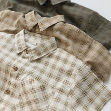 Load image into Gallery viewer, 1133SE-Korean ramie plaid shirt summer Korean children's plaid shirt short sleeves boys and girls casual thin cardigan half sleeves