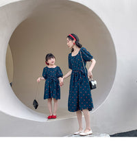 Load image into Gallery viewer, 22B049PCW-High-end polka dot parent-child outfit ins dress French retro internet celebrity long skirt chiffon print skirt mother and daughter outfit