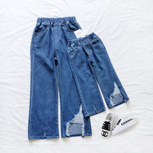 Load image into Gallery viewer, 22061PCW-Autumn parent-child outfit Japanese style ripped split flared denim trousers