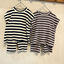 Load image into Gallery viewer, X81017TG-Summer waffle striped short-sleeved top + shorts two-piece set