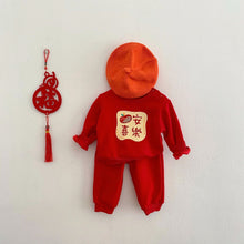 Load image into Gallery viewer, 23083TG-Winter baby peace and joy printed annual clothing plus velvet thickened suit