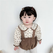 Load image into Gallery viewer, 6598TG-Spring and Autumn Korean Style Small Floral Long Sleeve Shirt + Bib Bag Pants Two-piece Set
