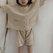 Load image into Gallery viewer, 23D97TG-Children's summer Korean style new suit retro forest cotton and linen wrinkled single-breasted loose boys and girls casual suit