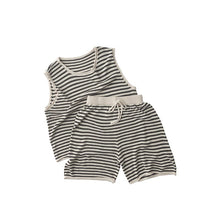 Load image into Gallery viewer, KY75TG-Summer Korean style thin ice silk striped vest + striped shorts two-piece set