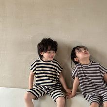 Load image into Gallery viewer, X81017TG-Summer waffle striped short-sleeved top + shorts two-piece set