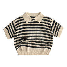 Load image into Gallery viewer, 23T05SE-Summer Korean style knitted hollow striped polo shirt