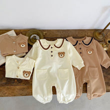 Load image into Gallery viewer, K5281SE-Spring solid color bear double pocket long-sleeved romper & long-sleeved jacket