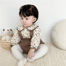 Load image into Gallery viewer, 6598TG-Spring and Autumn Korean Style Small Floral Long Sleeve Shirt + Bib Bag Pants Two-piece Set