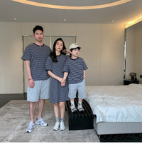 Load image into Gallery viewer, 22B013PCW- Korean parent-child summer striped short-sleeved T-shirt family of three or four pure cotton mother and daughter long skirt family wear trendy