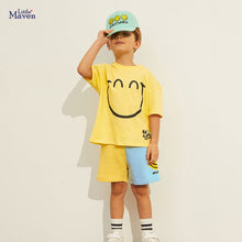 Load image into Gallery viewer, 22016TG-Little maven Summer European and American big smiley face print short-sleeved top + color matching shorts two-piece set