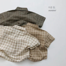 Load image into Gallery viewer, 1133SE-Korean ramie plaid shirt summer Korean children's plaid shirt short sleeves boys and girls casual thin cardigan half sleeves