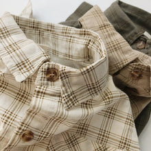Load image into Gallery viewer, 1133SE-Korean ramie plaid shirt summer Korean children's plaid shirt short sleeves boys and girls casual thin cardigan half sleeves