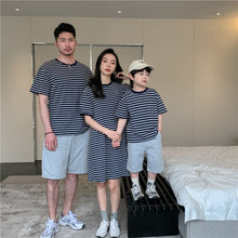 Load image into Gallery viewer, 22B013PCW- Korean parent-child summer striped short-sleeved T-shirt family of three or four pure cotton mother and daughter long skirt family wear trendy