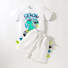 Load image into Gallery viewer, 22001TG-Little maven summer cartoon COOL dinosaur print round neck top + shorts two-piece set