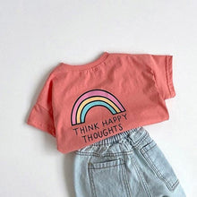 Load image into Gallery viewer, 23D202SE-Children's summer new tops simple Korean casual candy color rainbow print cartoon boys and girls short-sleeved T-shirt