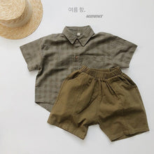 Load image into Gallery viewer, 1133SE-Korean ramie plaid shirt summer Korean children's plaid shirt short sleeves boys and girls casual thin cardigan half sleeves