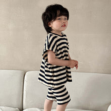 Load image into Gallery viewer, X81017TG-Summer waffle striped short-sleeved top + shorts two-piece set