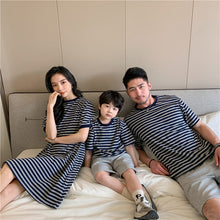 Load image into Gallery viewer, 22B013PCW- Korean parent-child summer striped short-sleeved T-shirt family of three or four pure cotton mother and daughter long skirt family wear trendy