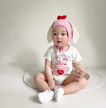 Load image into Gallery viewer, 32308LS-Summer Korean version of the heart bunny print bodysuit + hat two-piece set