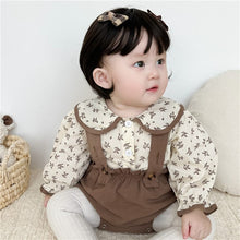 Load image into Gallery viewer, 6598TG-Spring and Autumn Korean Style Small Floral Long Sleeve Shirt + Bib Bag Pants Two-piece Set