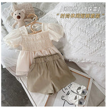 Load image into Gallery viewer, 2220402TG-Summer Korean version of children's short top + solid color shorts two-piece set