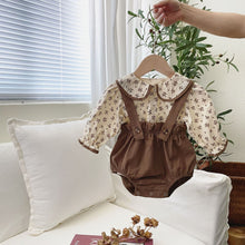 Load image into Gallery viewer, 6598TG-Spring and Autumn Korean Style Small Floral Long Sleeve Shirt + Bib Bag Pants Two-piece Set
