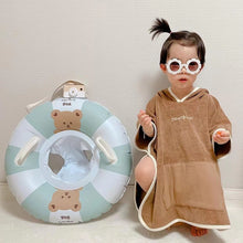 Load image into Gallery viewer, WH71301AC-ins style bear inflatable swimming ring children's sitting ring with handrails life buoy simple cartoon underarm ring to prevent rollover
