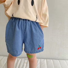 Load image into Gallery viewer, X90239PA-Children's summer denim shorts thin boys and girls baby 2022 new Korean embroidery loose denim 4-point pants