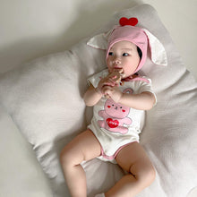 Load image into Gallery viewer, 32308LS-Summer Korean version of the heart bunny print bodysuit + hat two-piece set