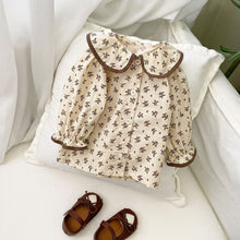 Load image into Gallery viewer, 6598TG-Spring and Autumn Korean Style Small Floral Long Sleeve Shirt + Bib Bag Pants Two-piece Set