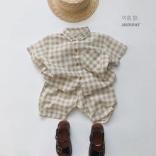 Load image into Gallery viewer, 1133SE-Korean ramie plaid shirt summer Korean children's plaid shirt short sleeves boys and girls casual thin cardigan half sleeves
