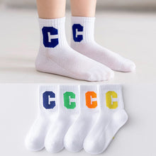 Load image into Gallery viewer, WH0307AC- Spring and Autumn Thin Big Kids Baby Letter Middle Socks (4 in a Set)