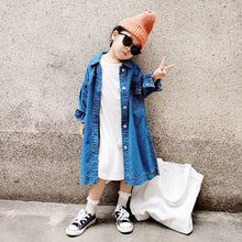 Load image into Gallery viewer, 21030PCW-Autumn Korean style open X windbreaker parent-child long denim jacket