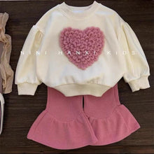 Load image into Gallery viewer, YC8236TG-Autumn Korean style heart pullover top + flared pants two-piece set