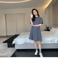 Load image into Gallery viewer, 22B013PCW- Korean parent-child summer striped short-sleeved T-shirt family of three or four pure cotton mother and daughter long skirt family wear trendy