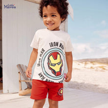 Load image into Gallery viewer, 22023TG-Little maven summer European and American children's wear steel print round neck pure cotton suit