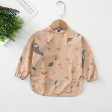 Load image into Gallery viewer, 000263SE-Danish children's long-sleeved pu reverse wear baby eating clothes bib super soft waterproof baby rice pocket