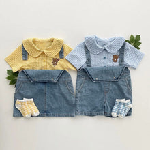 Load image into Gallery viewer, Y7314SE-Summer bear embroidered short-sleeved lapel plaid shirt